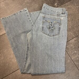 Vintage Y2K Glo Bell Bottom Jean Junior Women 11 Bling Embellished Pockets Flare